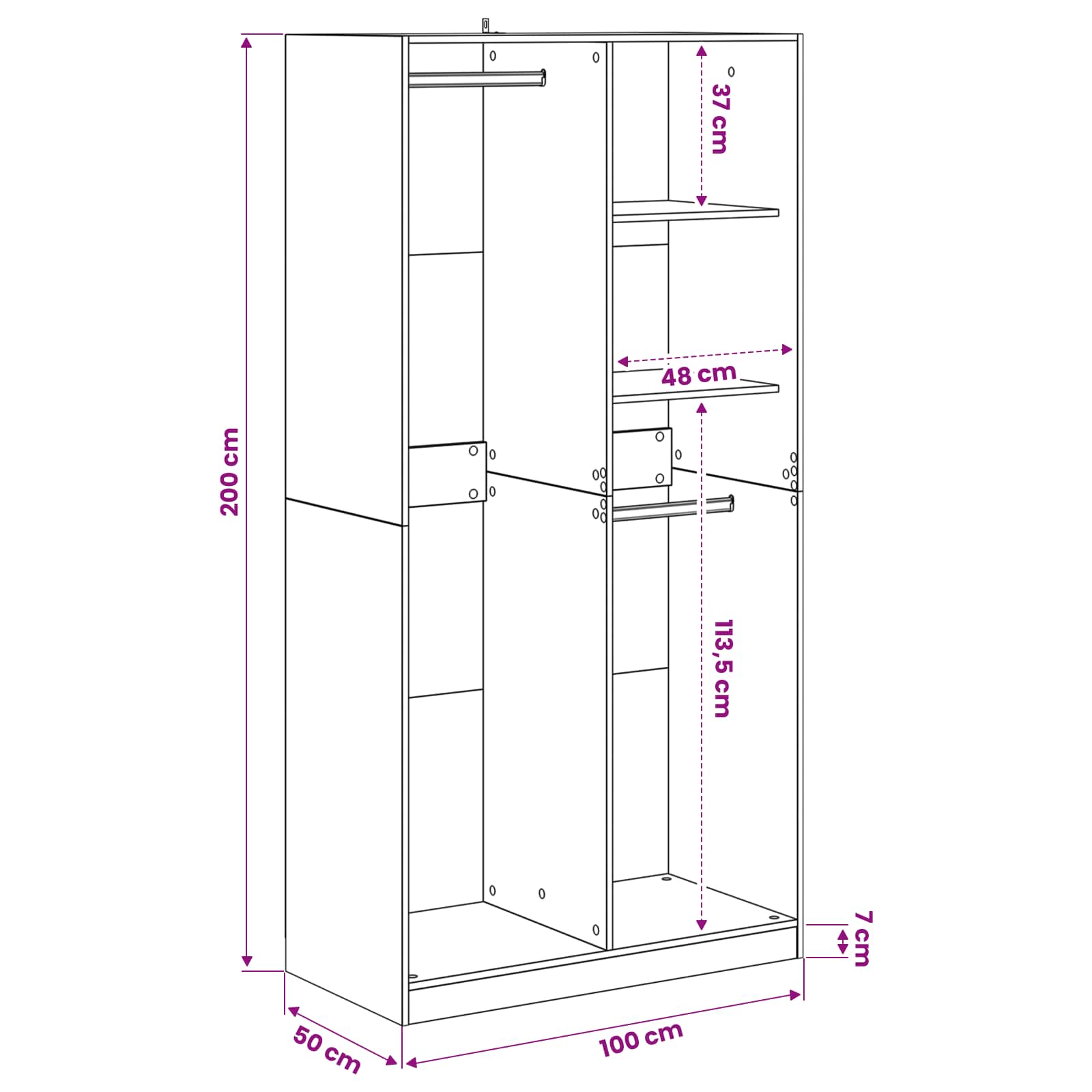 vidaXL Garderoba Czarny dąb 100 x 50 x 200 cm Materiał drewnopochodny
