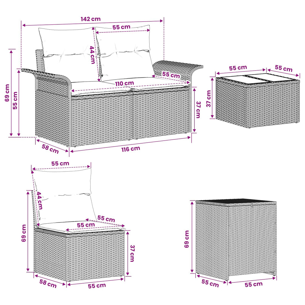 vidaXL Zestaw Sof 6 pcs 4-Liczba miejsc Brązowy i kremowy biały