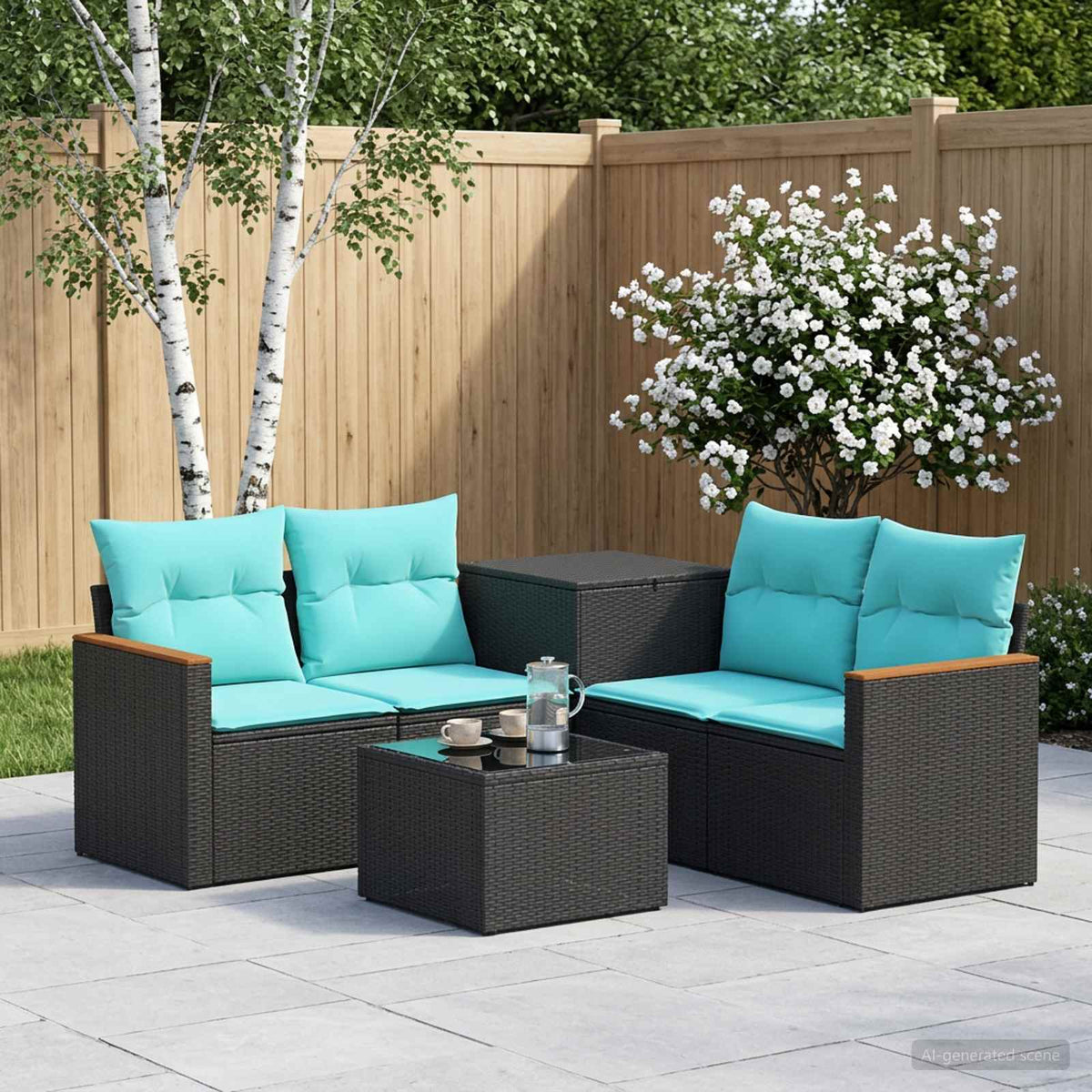vidaXL Zestaw Sof 6 szt. Czarny i niebieski 55 x 55 x 37 cm