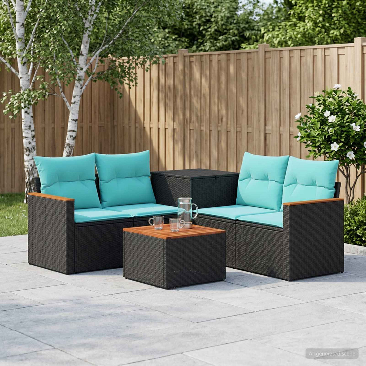 vidaXL Zestaw Sof 6 szt. Czarny i niebieski 55 x 55 x 37 cm