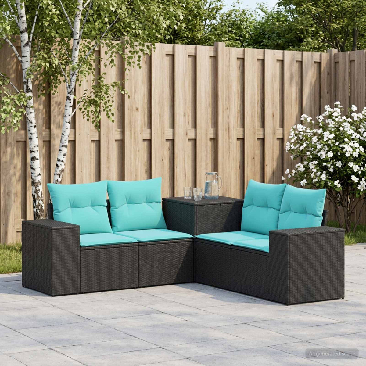vidaXL Zestaw Sof 5 szt. Czarny i niebieski 200 x 200 x 85 cm