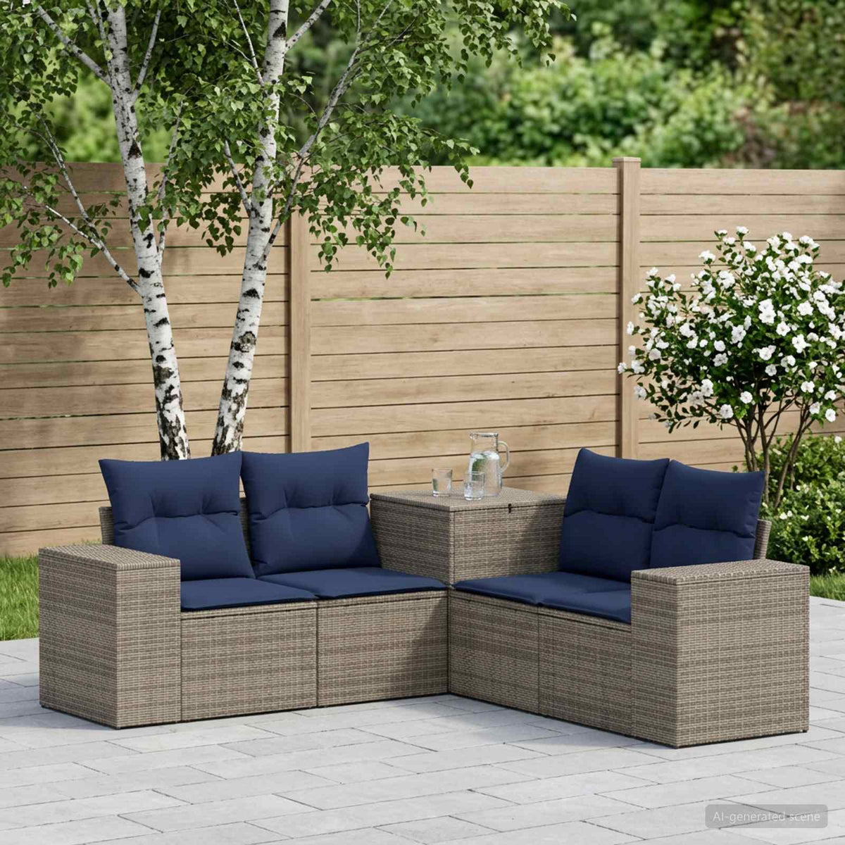 vidaXL Zestaw Sof 5 szt. Szary i granatowy 200 x 200 x 85 cm