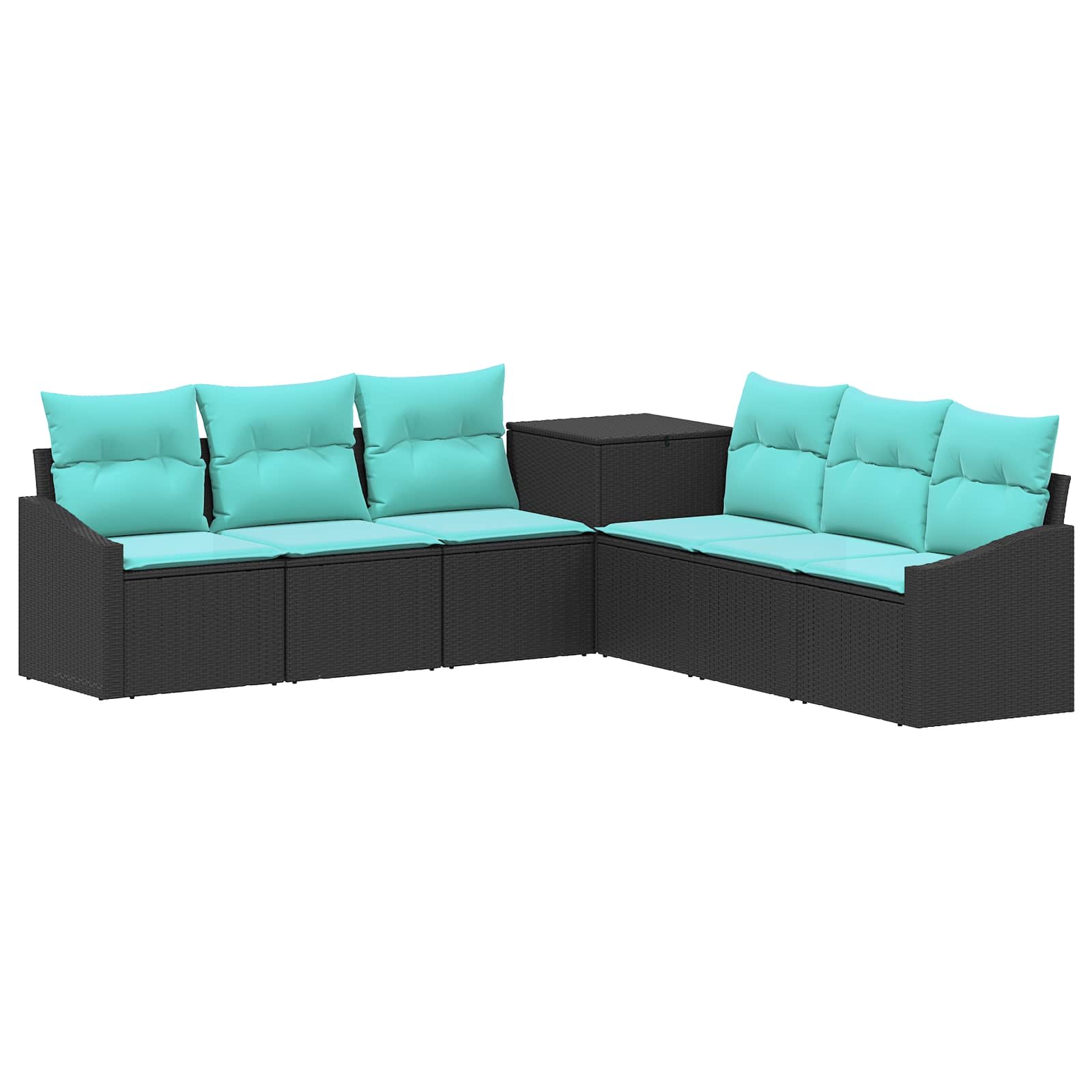 vidaXL Zestaw Sof 7 pcs Czarny i niebieski Rattan polietylenowy i stal