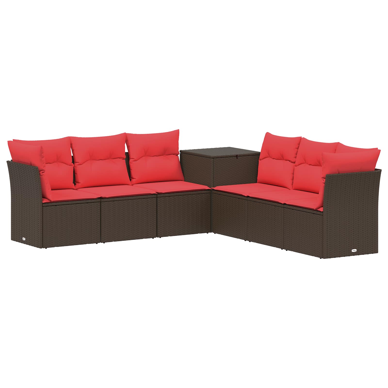 vidaXL Zestaw Sof 7 pcs Brązowy i czerwony Rattan polietylenowy i stal