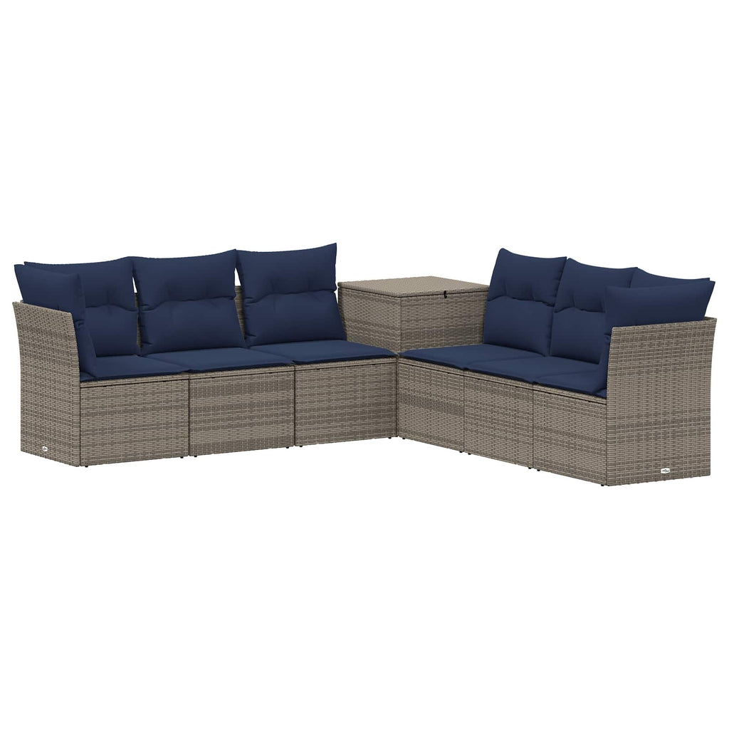 vidaXL Zestaw Sof 7 pcs Szary i granatowy Rattan polietylenowy i stal