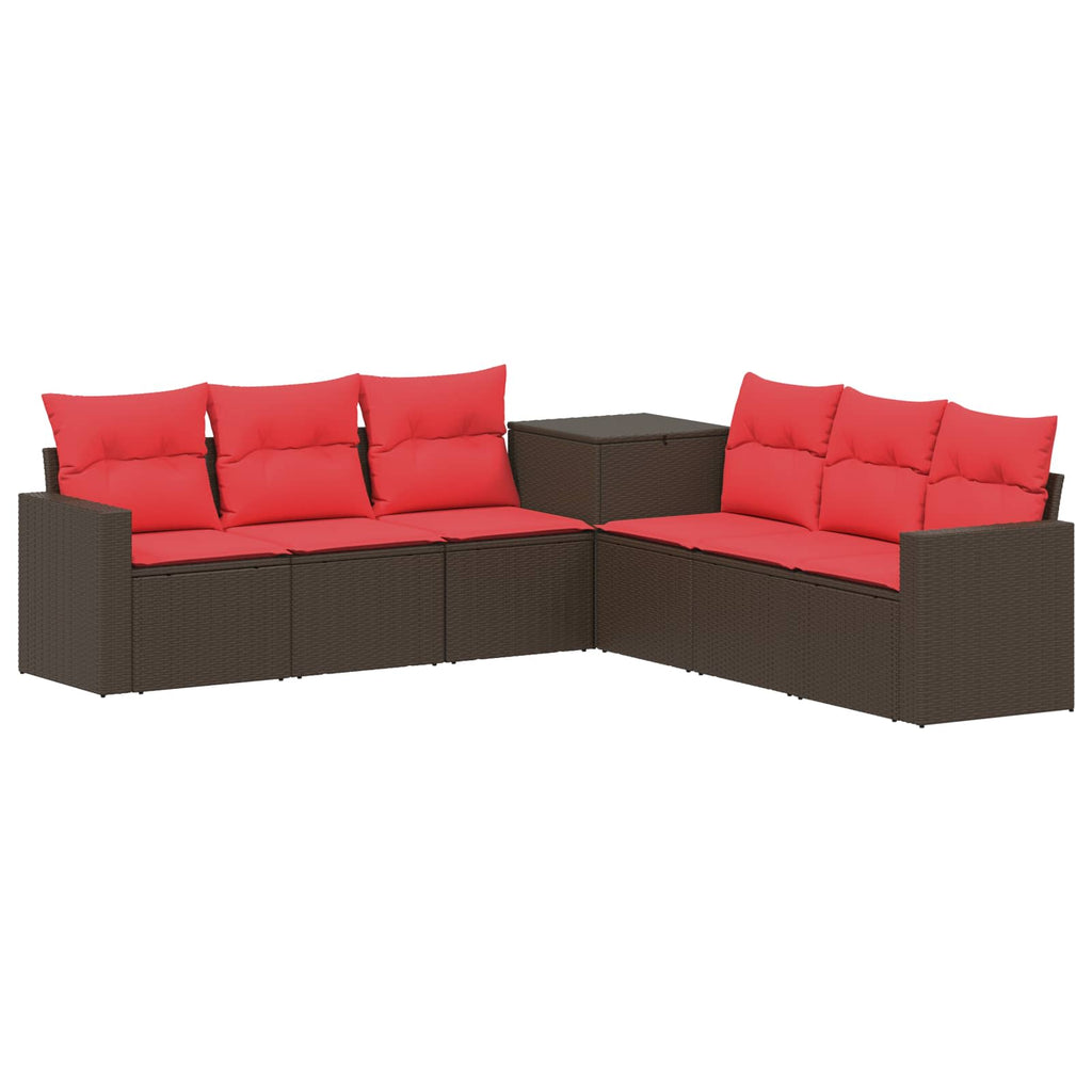 vidaXL Zestaw Sof 7 pcs Brązowy i czerwony Rattan polietylenowy i stal
