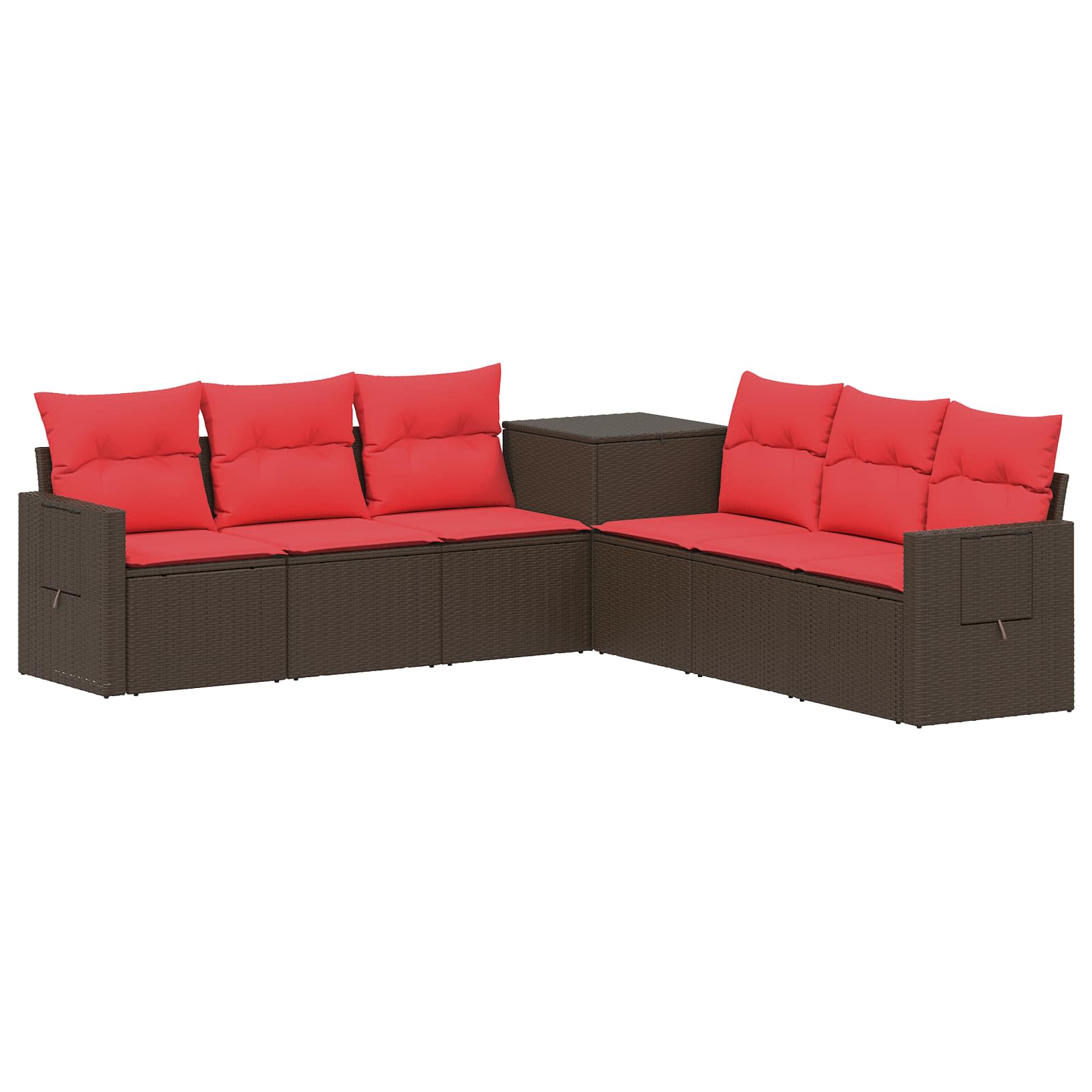 vidaXL Zestaw Sof 7 pcs Brązowy i czerwony Rattan polietylenowy i stal