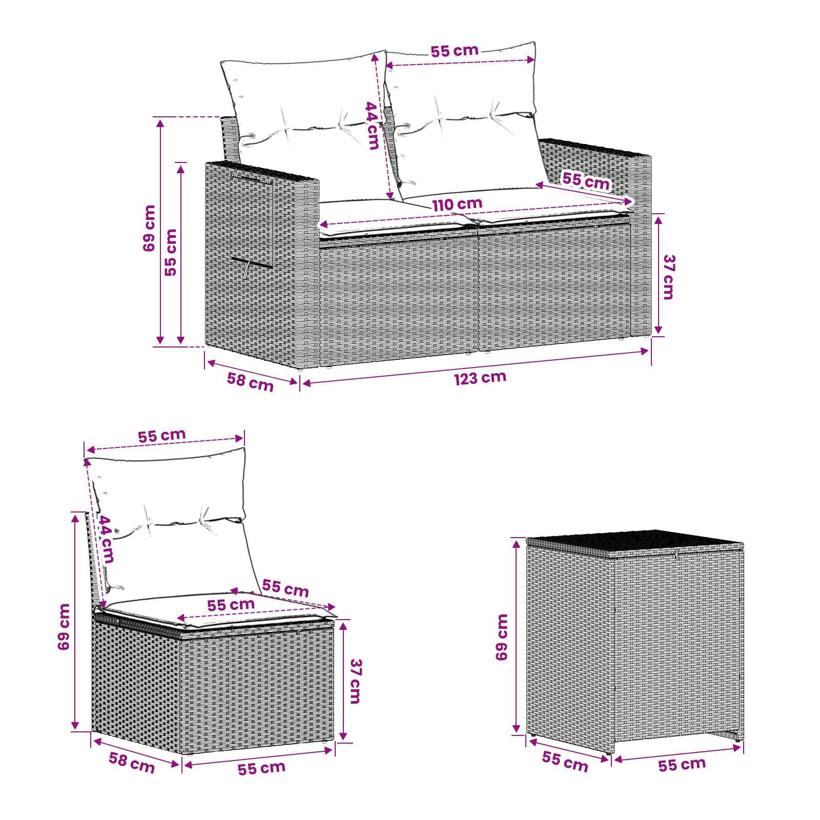 vidaXL Zestaw Sof 7 pcs Jasnoszary i ciemnoszary