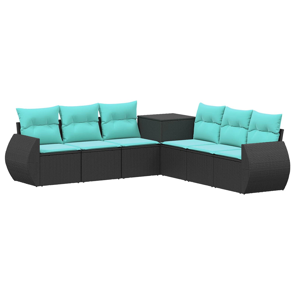vidaXL Zestaw Sof 7 pcs Czarny i niebieski Rattan polietylenowy i stal