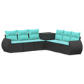 vidaXL Zestaw Sof 7 pcs Czarny i niebieski Rattan polietylenowy i stal