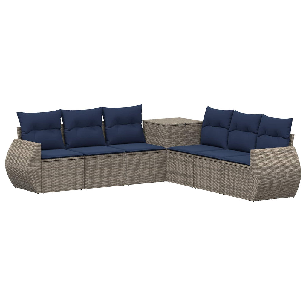vidaXL Zestaw Sof 7 pcs Szary i granatowy Rattan polietylenowy i stal