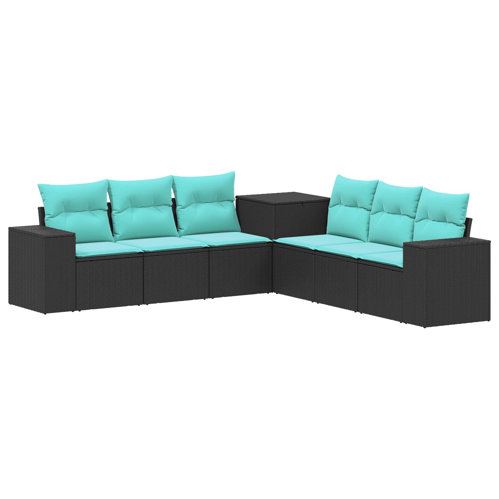 vidaXL Zestaw Sof 7 pcs Czarny i niebieski Rattan polietylenowy i stal