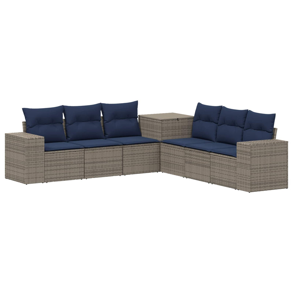 vidaXL Zestaw Sof 7 pcs Szary i granatowy Rattan polietylenowy i stal
