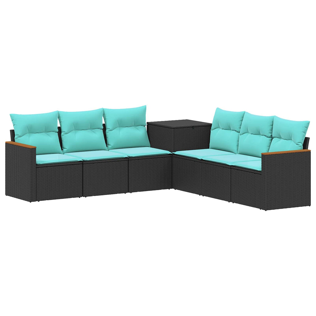 vidaXL Zestaw Sof 7 pcs Czarny i niebieski Rattan polietylenowy i stal