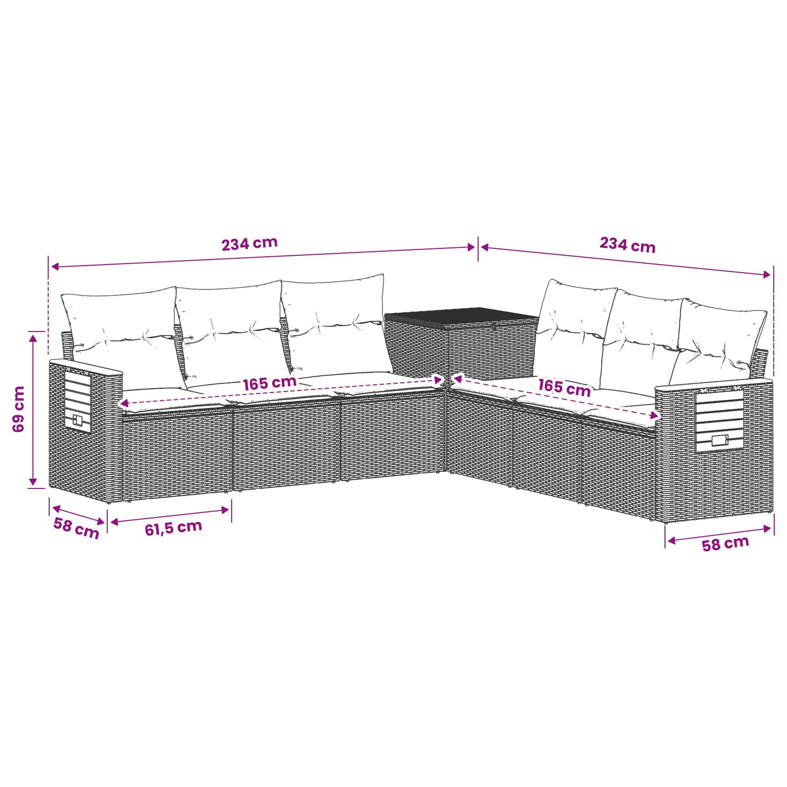 vidaXL Zestaw Sof 7 pcs Czarny Rattan polietylenowy i stal