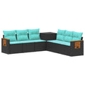 vidaXL Zestaw Sof 7 pcs Czarny i niebieski Rattan polietylenowy i stal