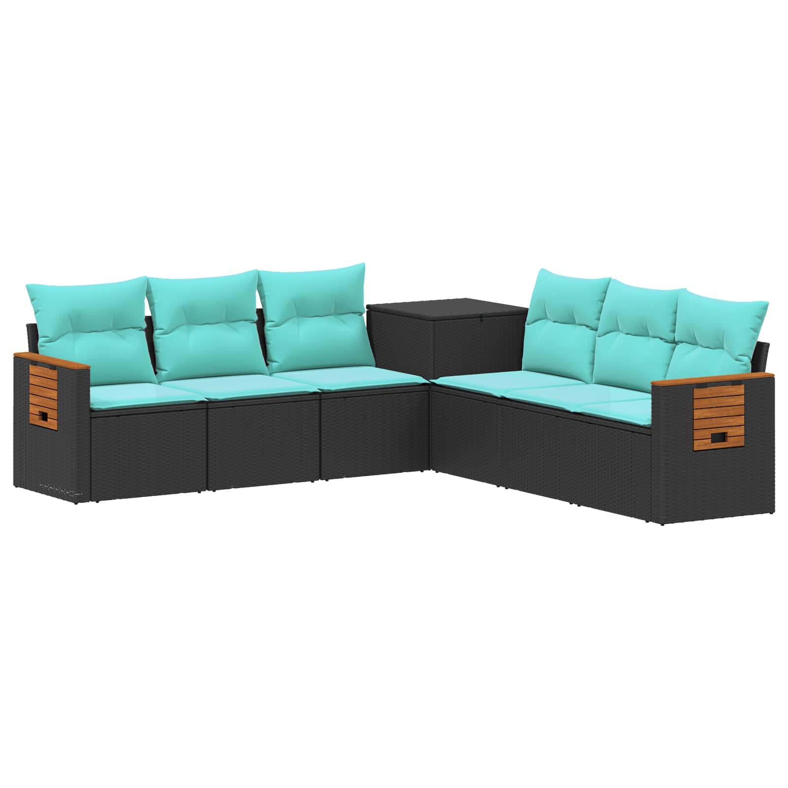vidaXL Zestaw Sof 7 pcs Czarny i niebieski Rattan polietylenowy i stal