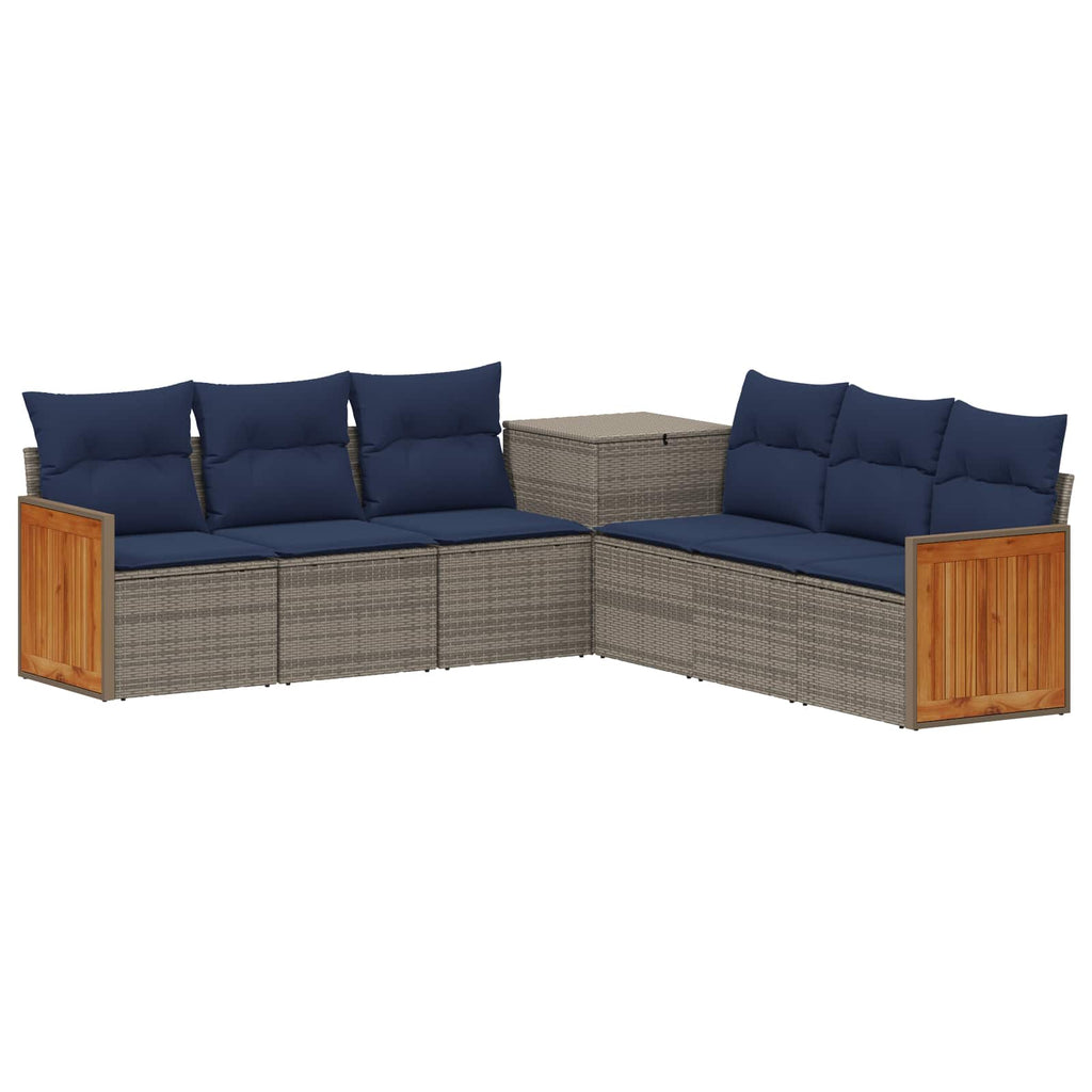 vidaXL Zestaw Sof 7 pcs Szary i granatowy Rattan polietylenowy i stal