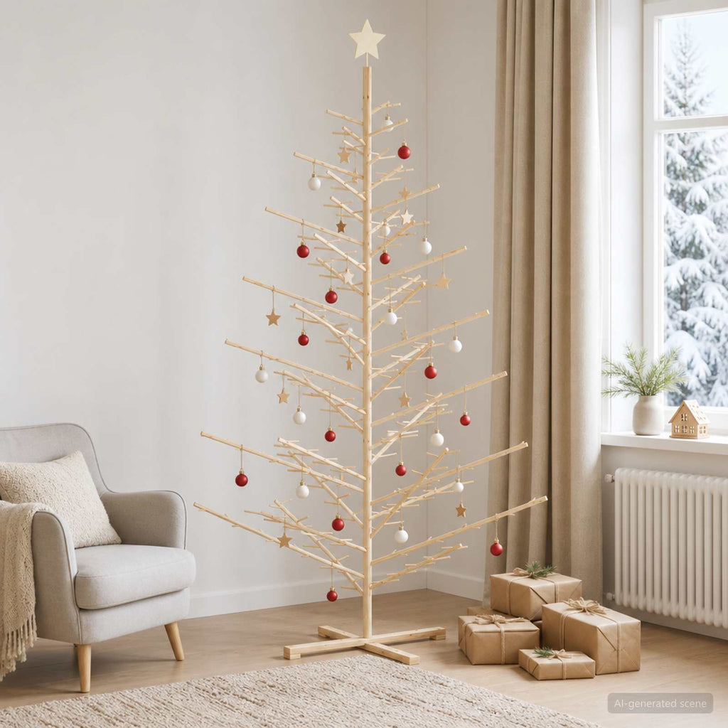vidaXL Drewniana choinka KOTKA 240 cm Lite drewno sosnowe Naturalny