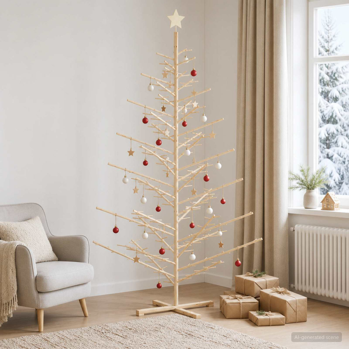 vidaXL Drewniana choinka KOTKA 240 cm Lite drewno sosnowe Naturalny