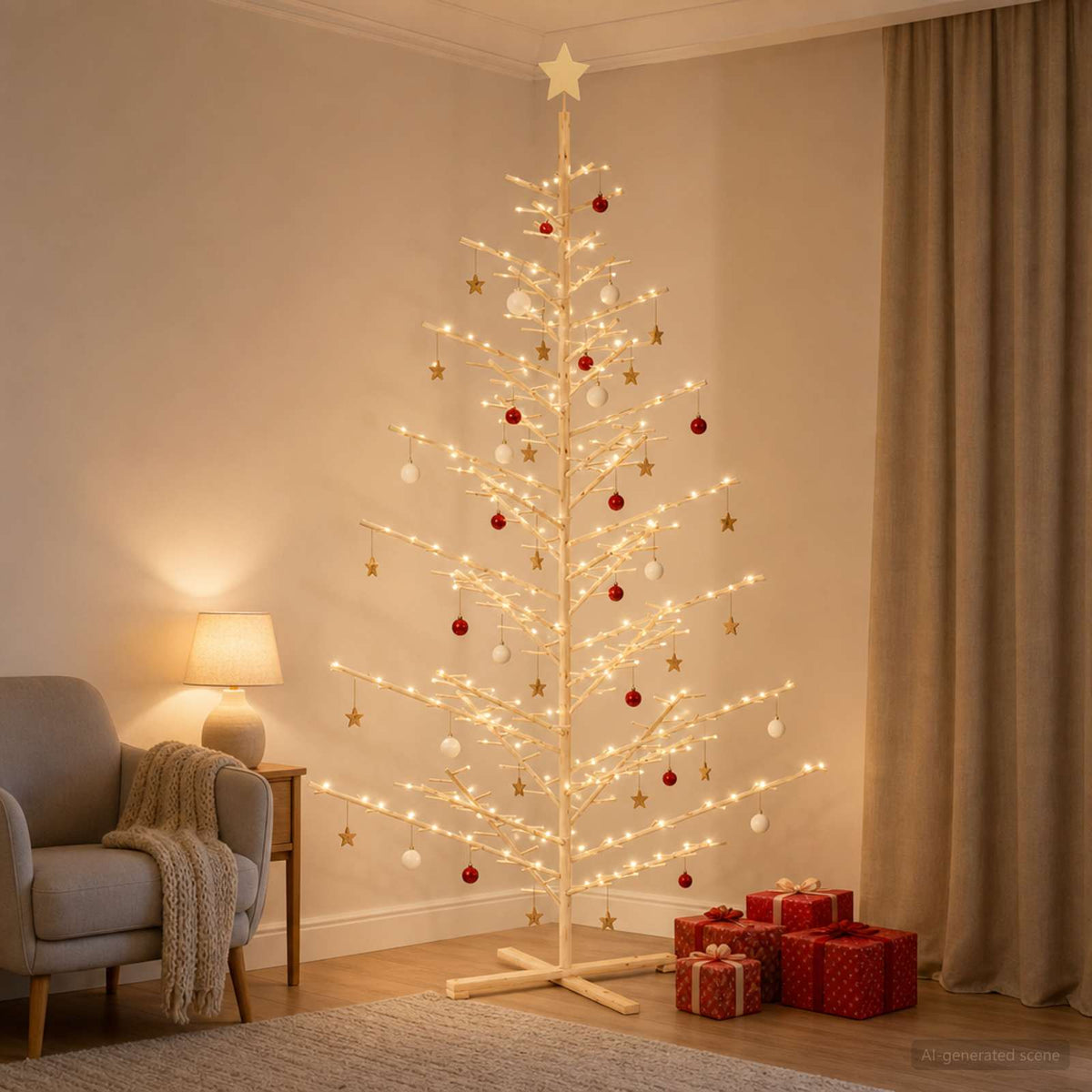 vidaXL Drewniana choinka KOTKA 240 cm Lite drewno sosnowe Naturalny