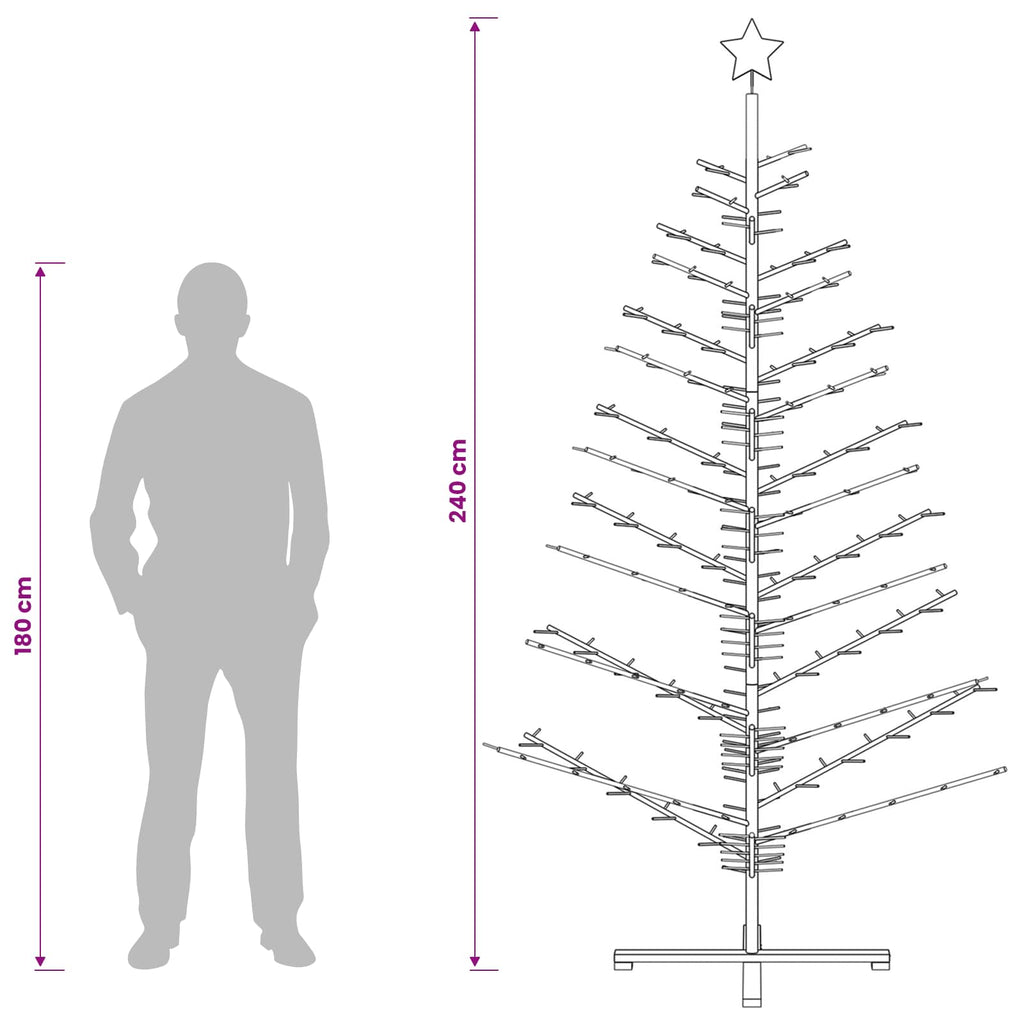 vidaXL Drewniana choinka KOTKA 240 cm Lite drewno sosnowe Naturalny