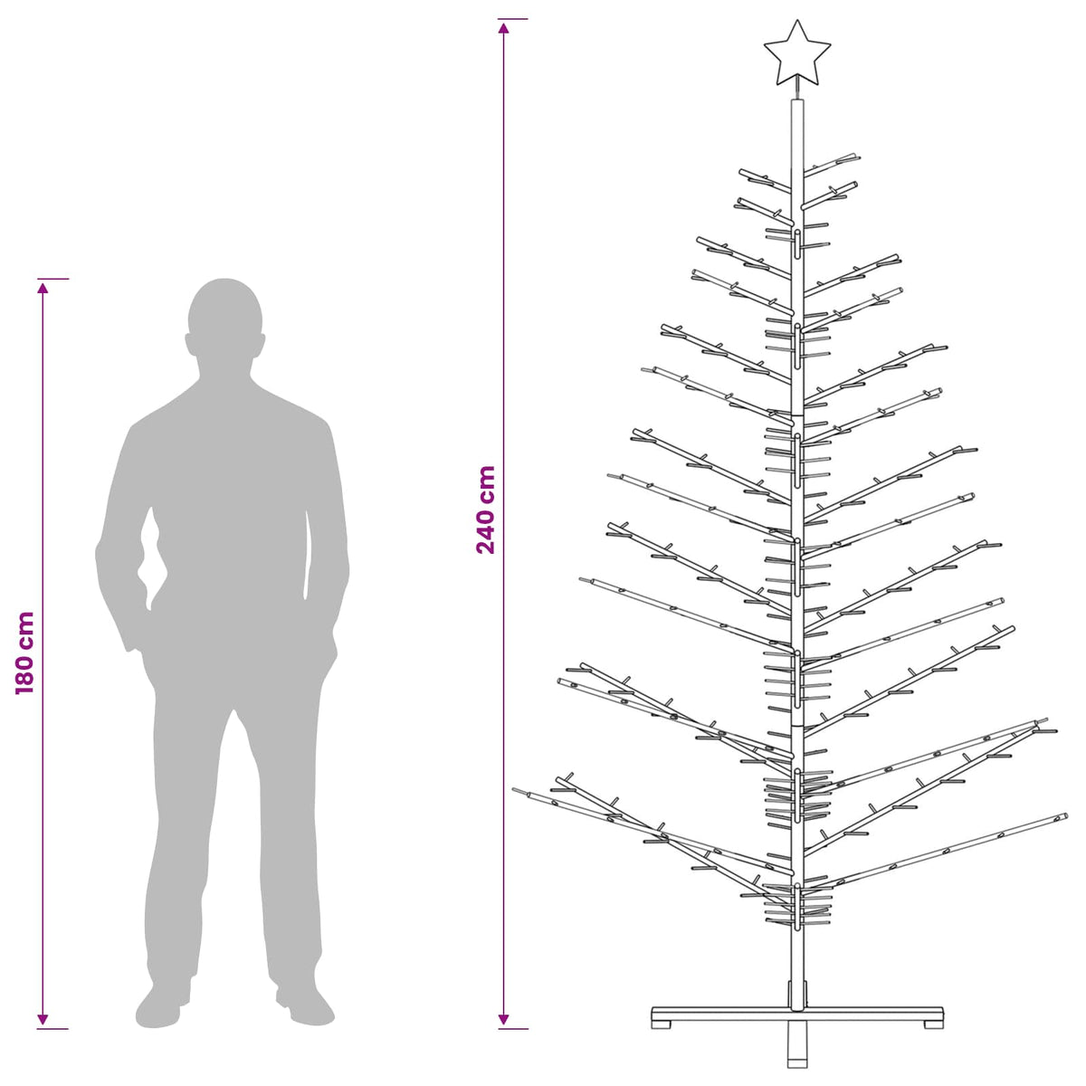 vidaXL Drewniana choinka KOTKA 240 cm Lite drewno sosnowe Naturalny