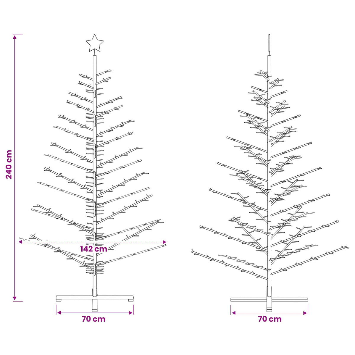 vidaXL Drewniana choinka KOTKA 240 cm Lite drewno sosnowe Naturalny
