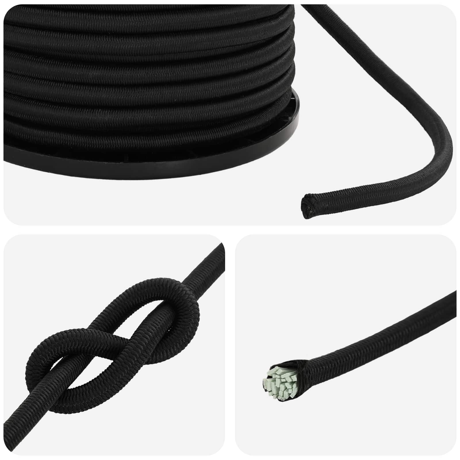 vidaXL Liny bungee 6 mm Czarny PP i guma