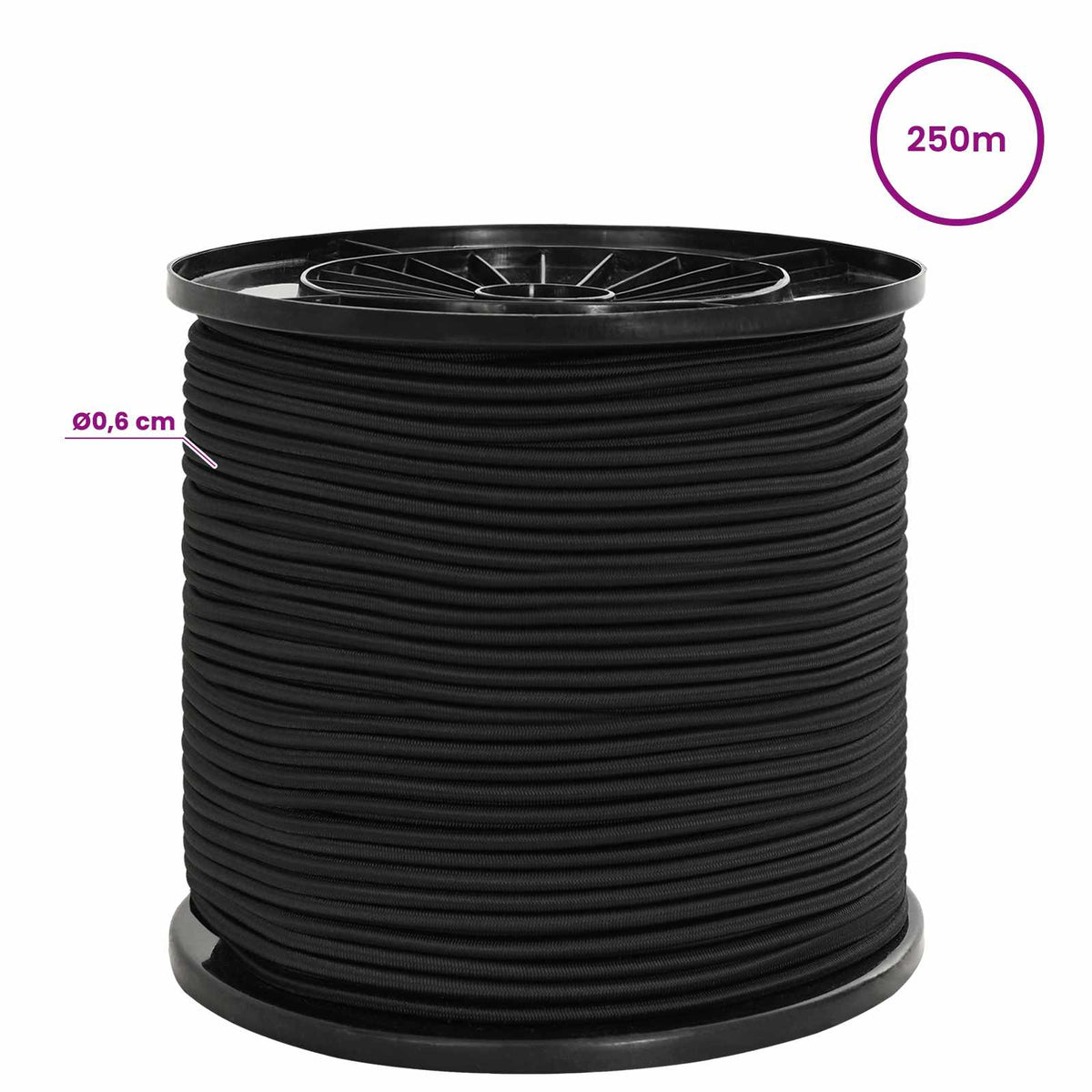vidaXL Liny bungee 6 mm Czarny PP i guma