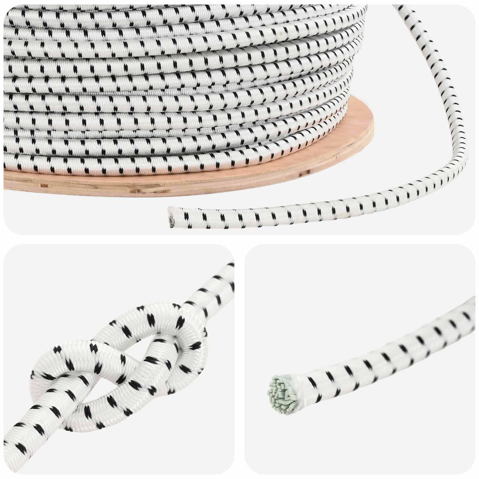 vidaXL Liny bungee 10 mm Czarny i Biały PP i guma