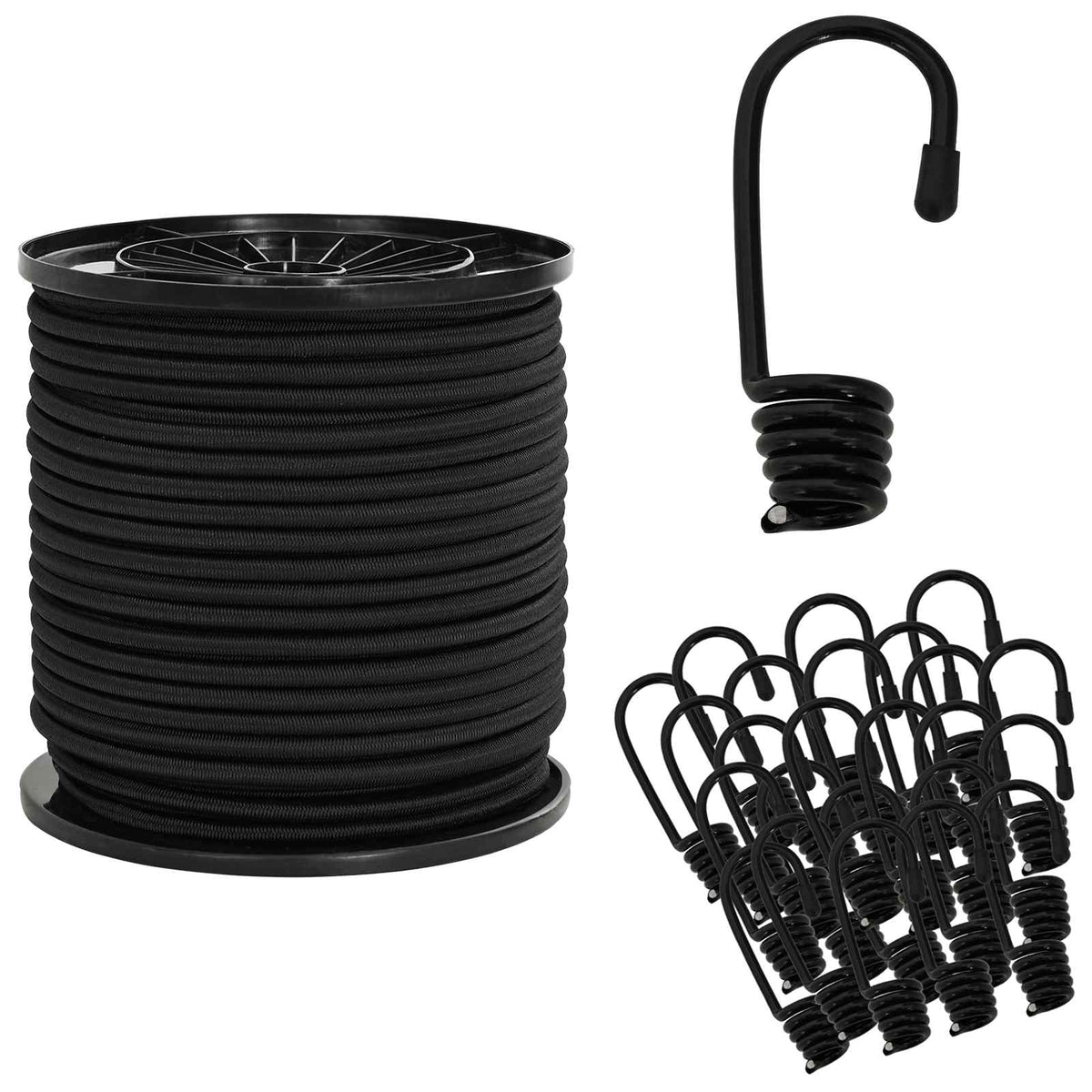 vidaXL Liny bungee z hakami 4 mm Czarny PP i guma