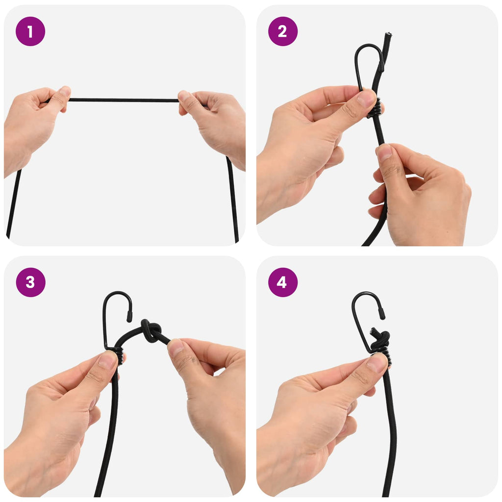 vidaXL Liny bungee z hakami 4 mm Czarny PP i guma