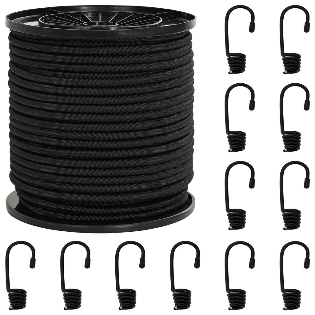 vidaXL Liny bungee z hakami 6 mm Czarny PP i guma