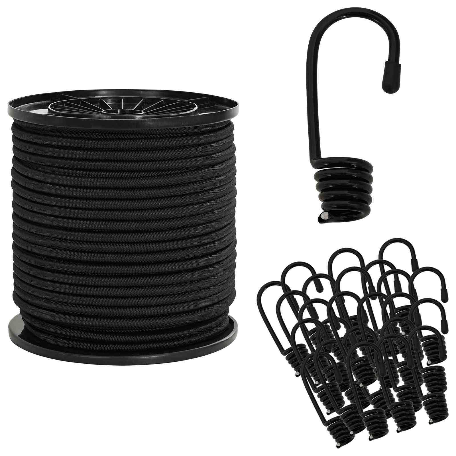 vidaXL Liny bungee z hakami 6 mm Czarny PP i guma