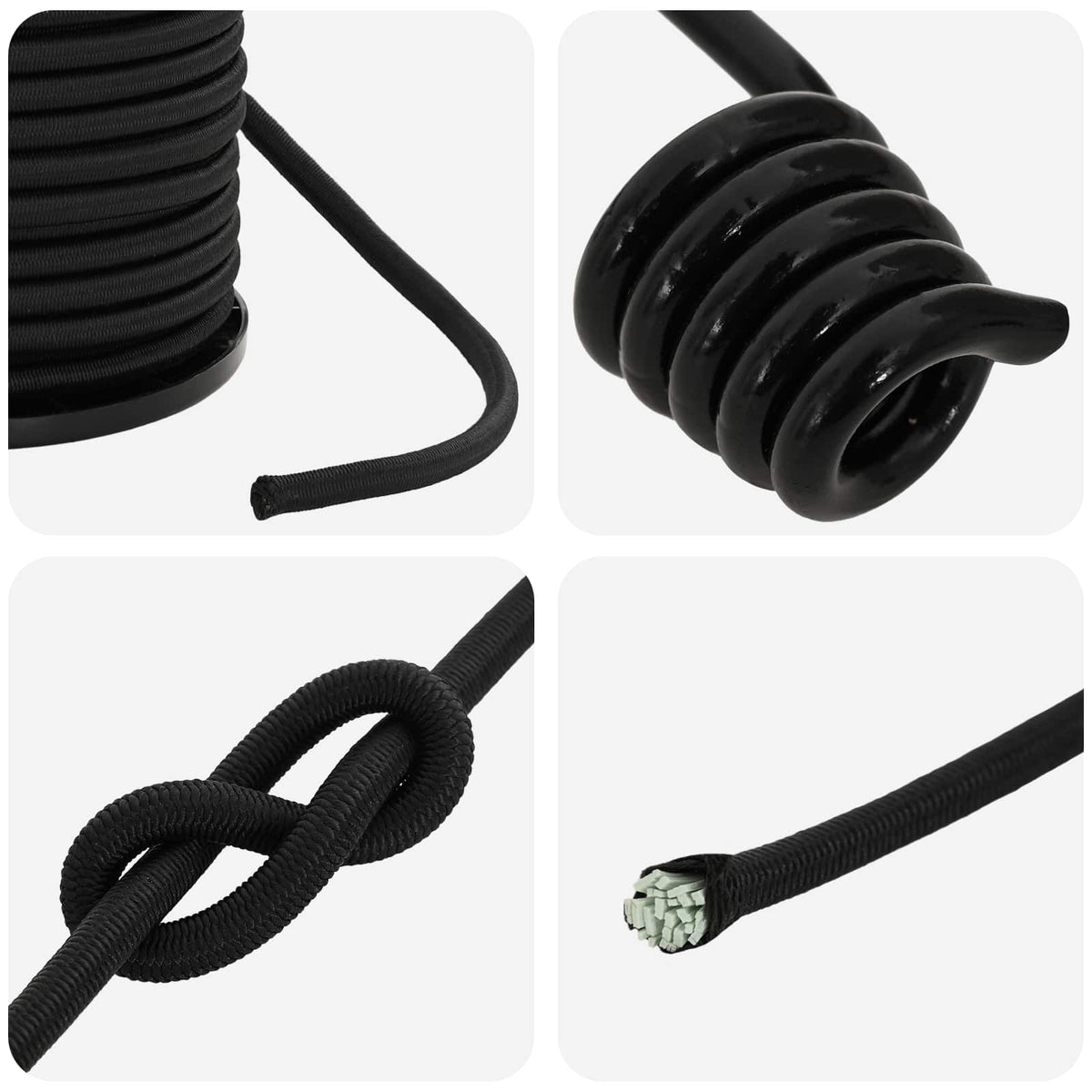 vidaXL Liny bungee z hakami 6 mm Czarny PP i guma