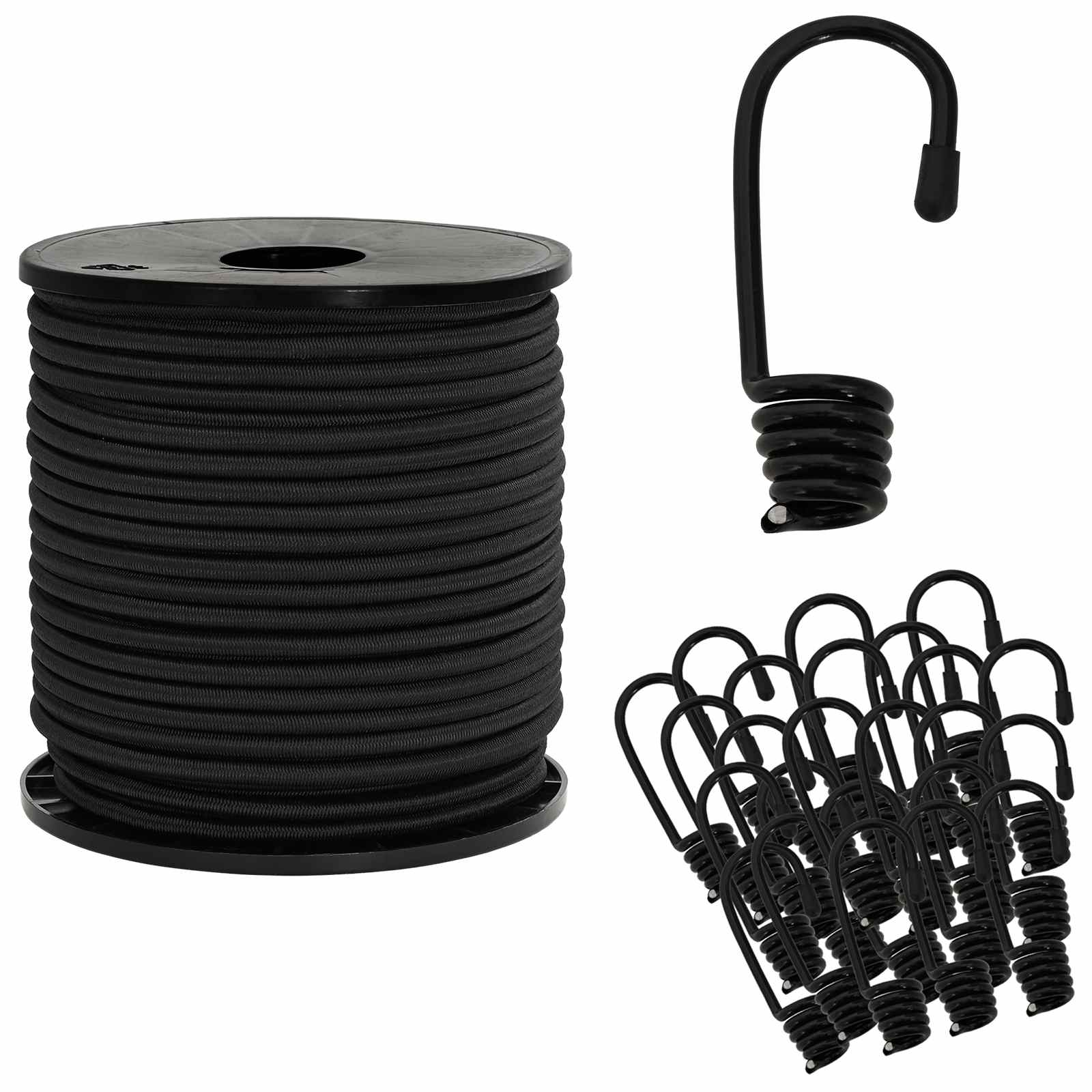 vidaXL Liny bungee z hakami 6 mm Czarny PP i guma