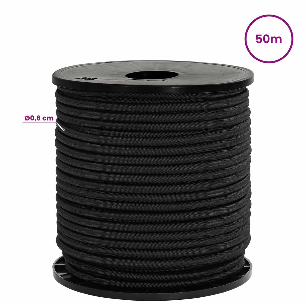 vidaXL Liny bungee z hakami 6 mm Czarny PP i guma