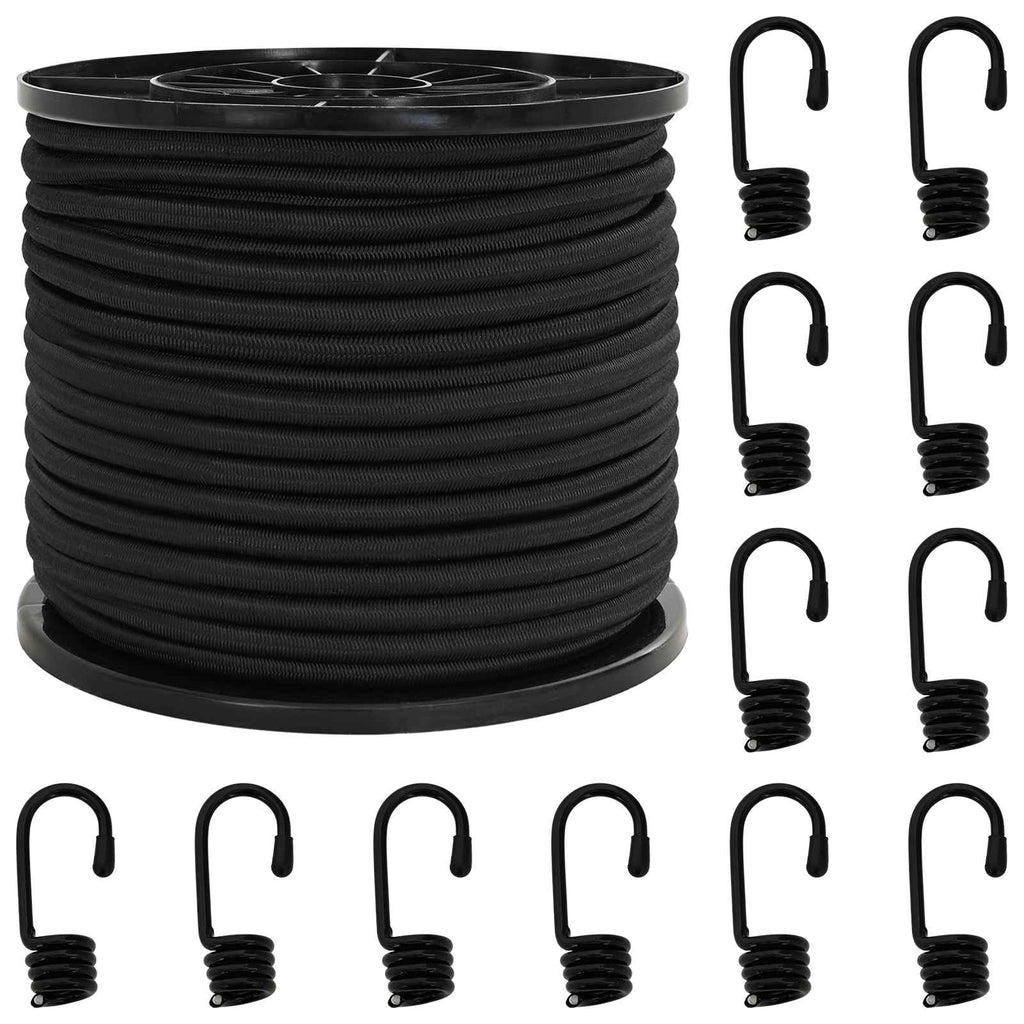 vidaXL Liny bungee z hakami 8 mm Czarny PP i guma