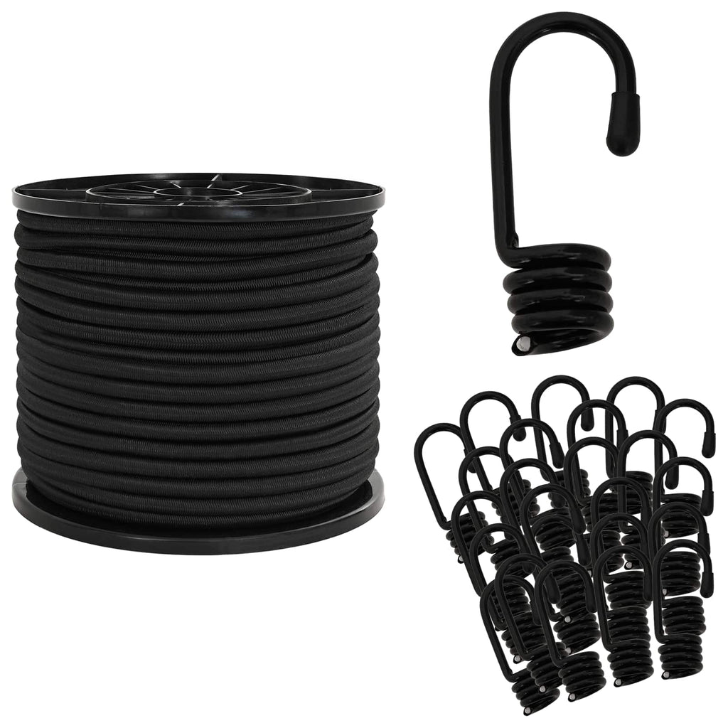 vidaXL Liny bungee z hakami 8 mm Czarny PP i guma