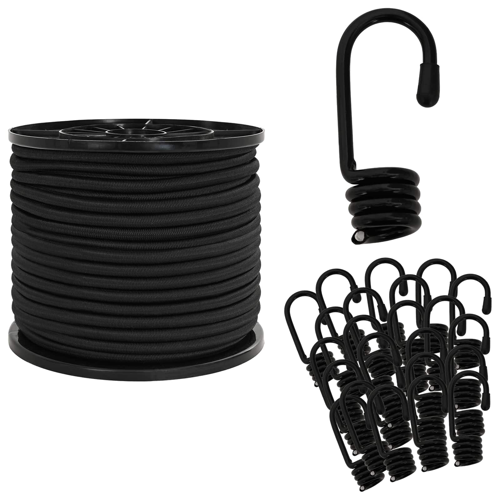 vidaXL Liny bungee z hakami 8 mm Czarny PP i guma
