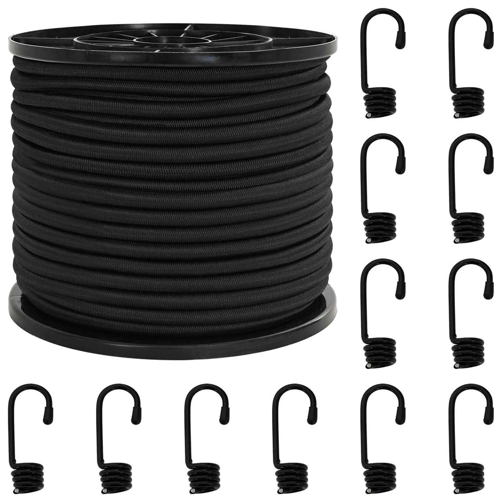 vidaXL Liny bungee z hakami 10 mm Czarny PP i guma