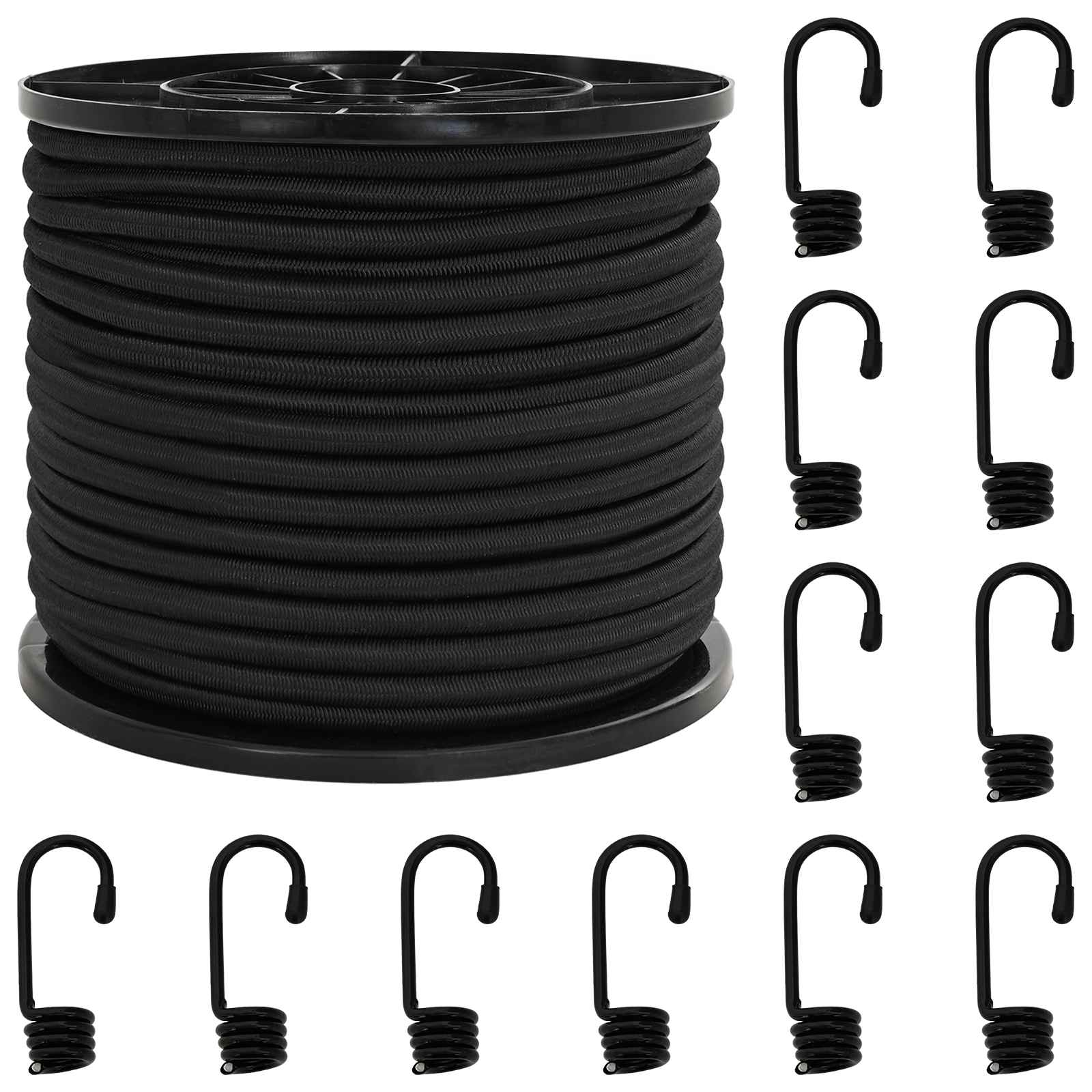vidaXL Liny bungee z hakami 10 mm Czarny PP i guma