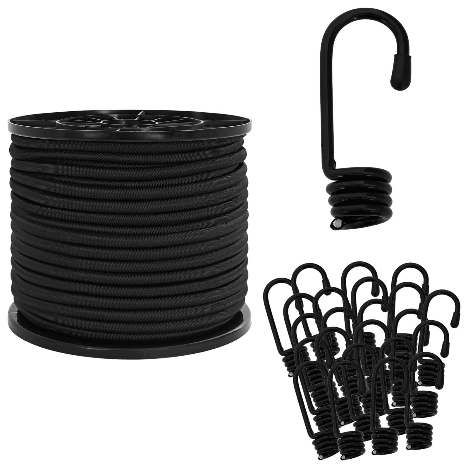 vidaXL Liny bungee z hakami 10 mm Czarny PP i guma