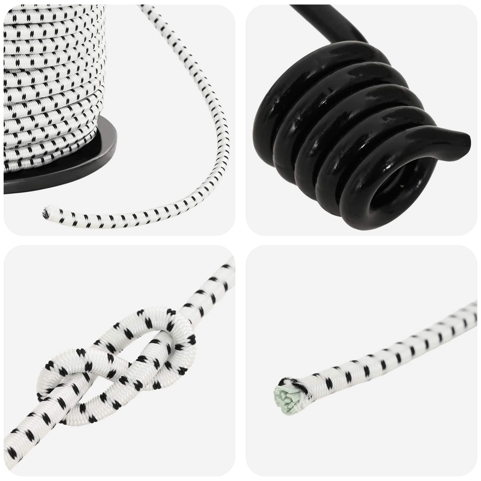 vidaXL Liny bungee z hakami 4 mm Czarny i Biały PP i guma