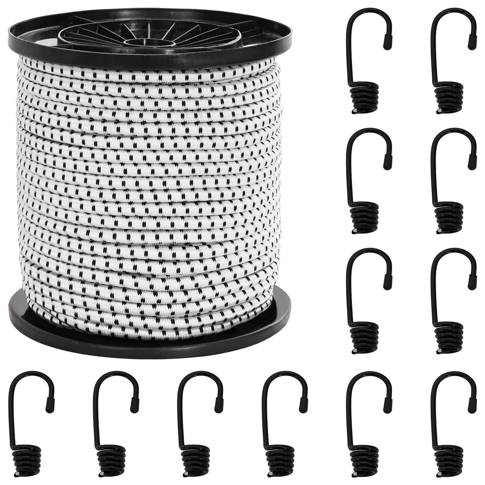 vidaXL Liny bungee z hakami 4 mm Czarny i Biały PP i guma