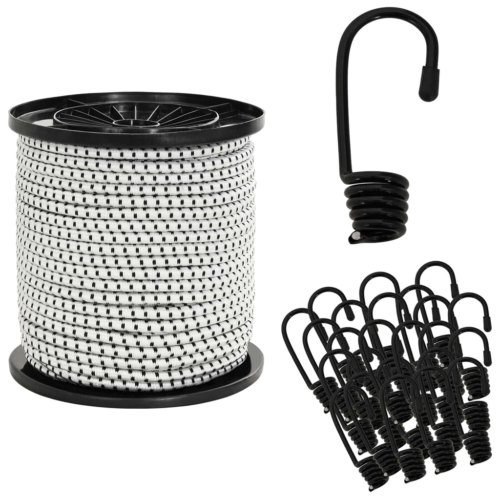 vidaXL Liny bungee z hakami 4 mm Czarny i Biały PP i guma