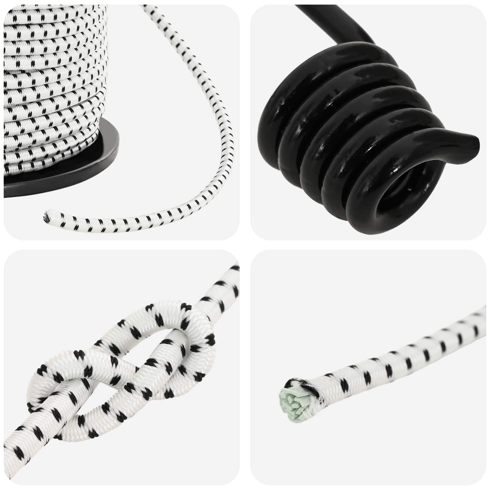 vidaXL Liny bungee z hakami 6 mm Czarny i Biały PP i guma