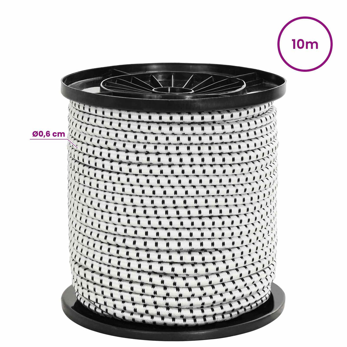 vidaXL Liny bungee z hakami 6 mm Czarny i Biały PP i guma