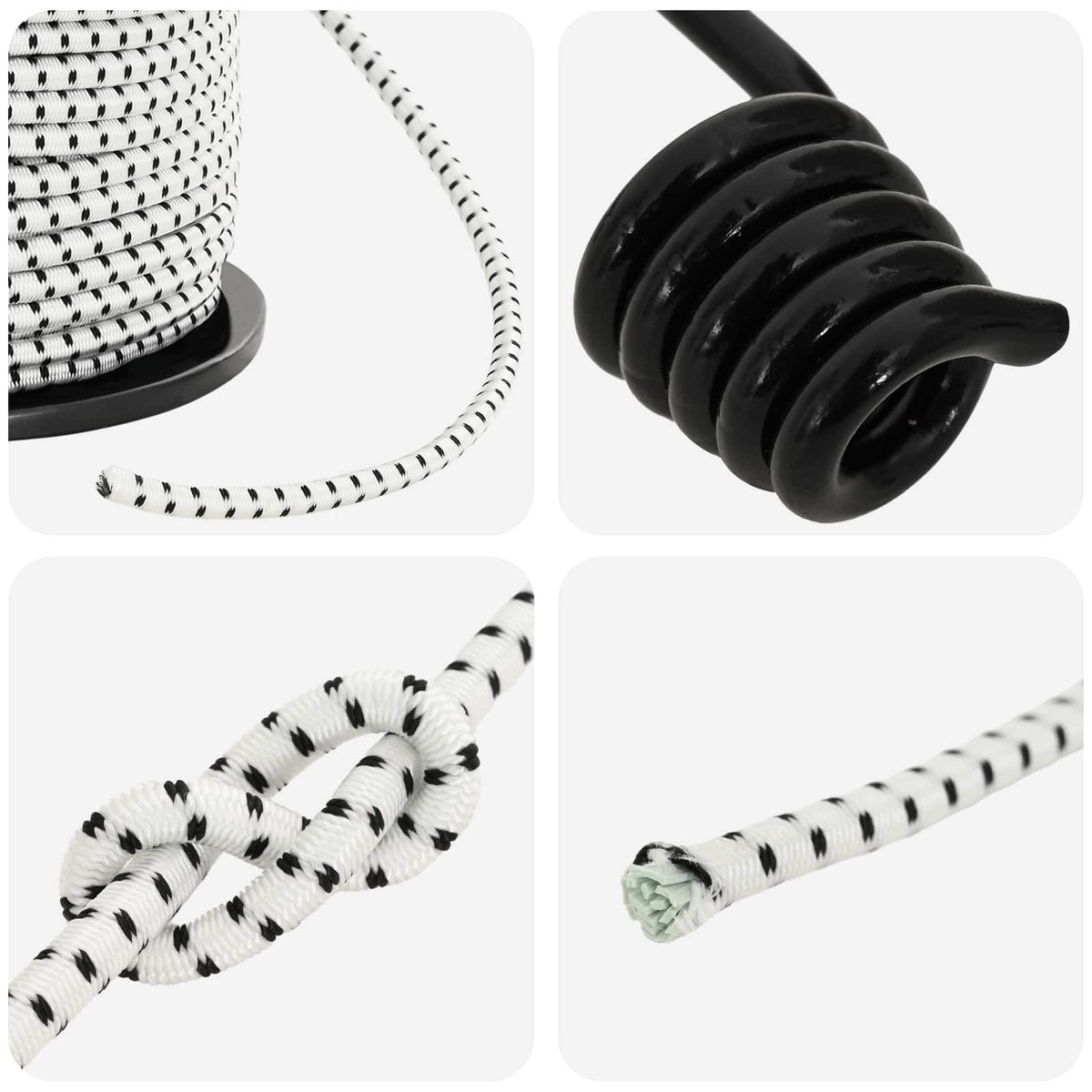 vidaXL Liny bungee z hakami 6 mm Czarny i Biały PP i guma
